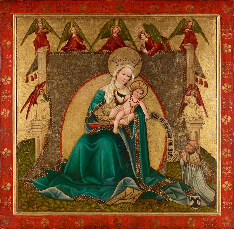 Konrad von Friesach | Madonna des Johannes Hinderkircher | Displayed motifs: Halo, Angel, Madonna, Coat of arms, Woman, Human face, Miter, 