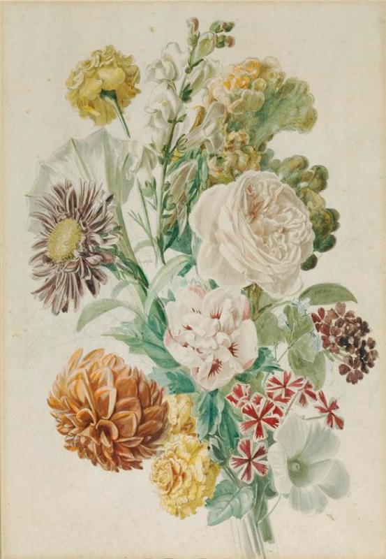 Leopold von Stoll (?) | Blumenstrauß mit Rose und Dahlie | Displayed motifs: Rose, Flower, Angel, 