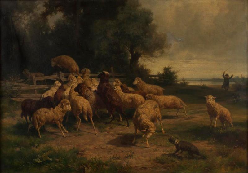 Ernst Adolph Meissner | Schafe | Displayed motifs: Sheep, Animal, Deer, Cattle, 
