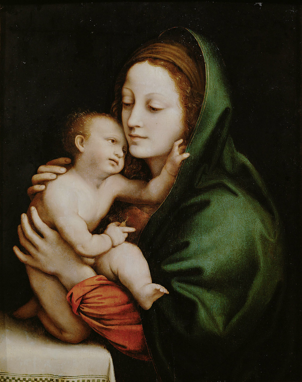 Bernardino Luini (?) | Mary with Child | Displayed motifs: Human face, Boy, Madonna, Woman, Veil, Clothing, Man, 