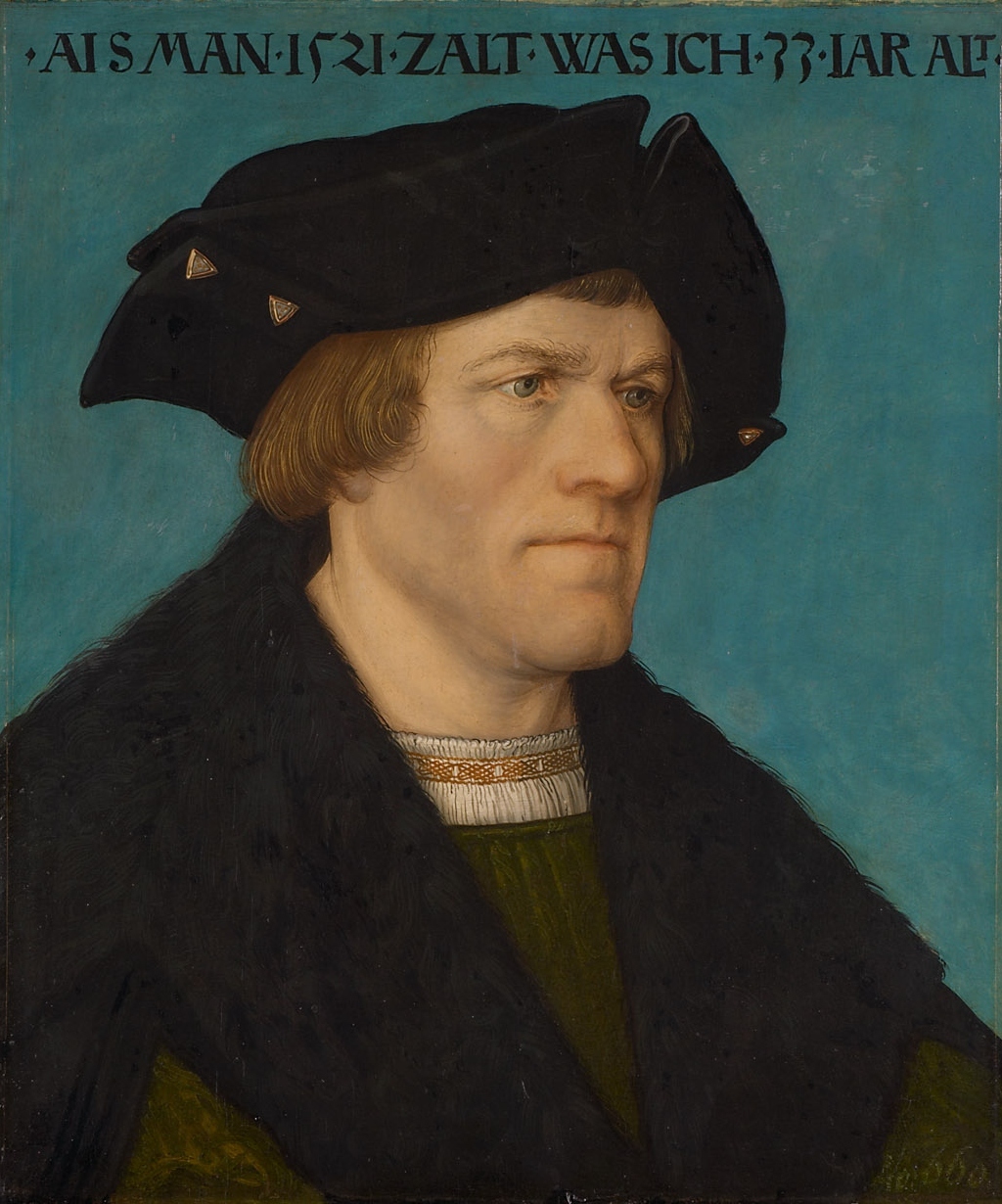 Hans Maler | Portrait of a Beardless Man | Displayed motifs: Human face, Halo, Hat, Man, Clothing, Madonna, Person, 