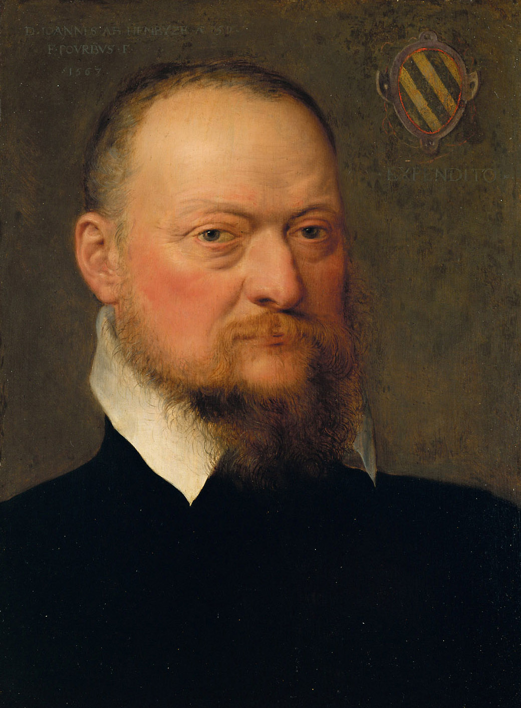 Frans Pourbus d. Ä. | Jan van Hembyze (1517-1584) | Displayed motifs: Man, Human face, Coat of arms, Human beard, Clothing, Halo, 