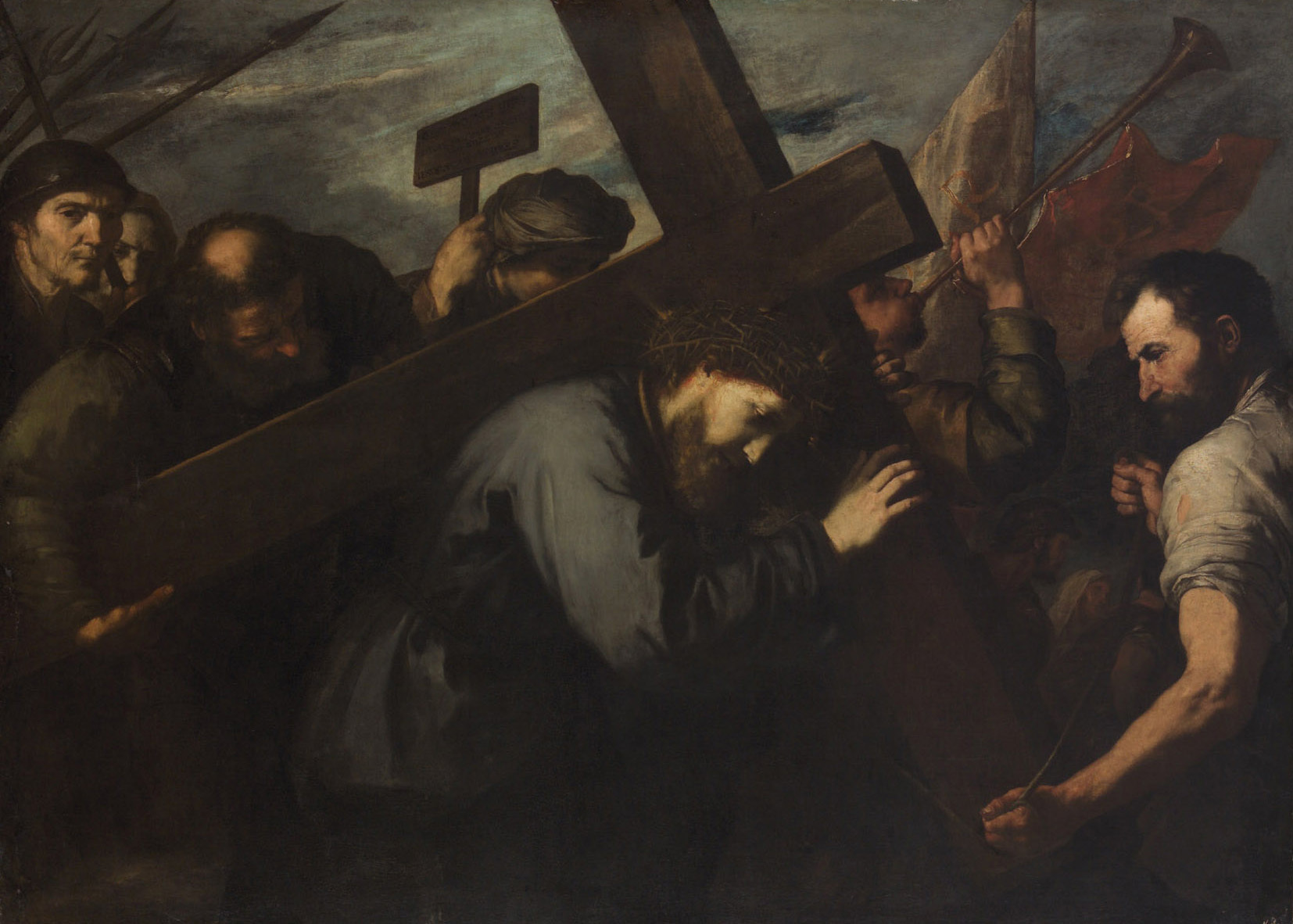 Anonym | Christ Carrying the Cross | Displayed motifs: Thorn crown, Man, Human face, Clothing, Woman, 