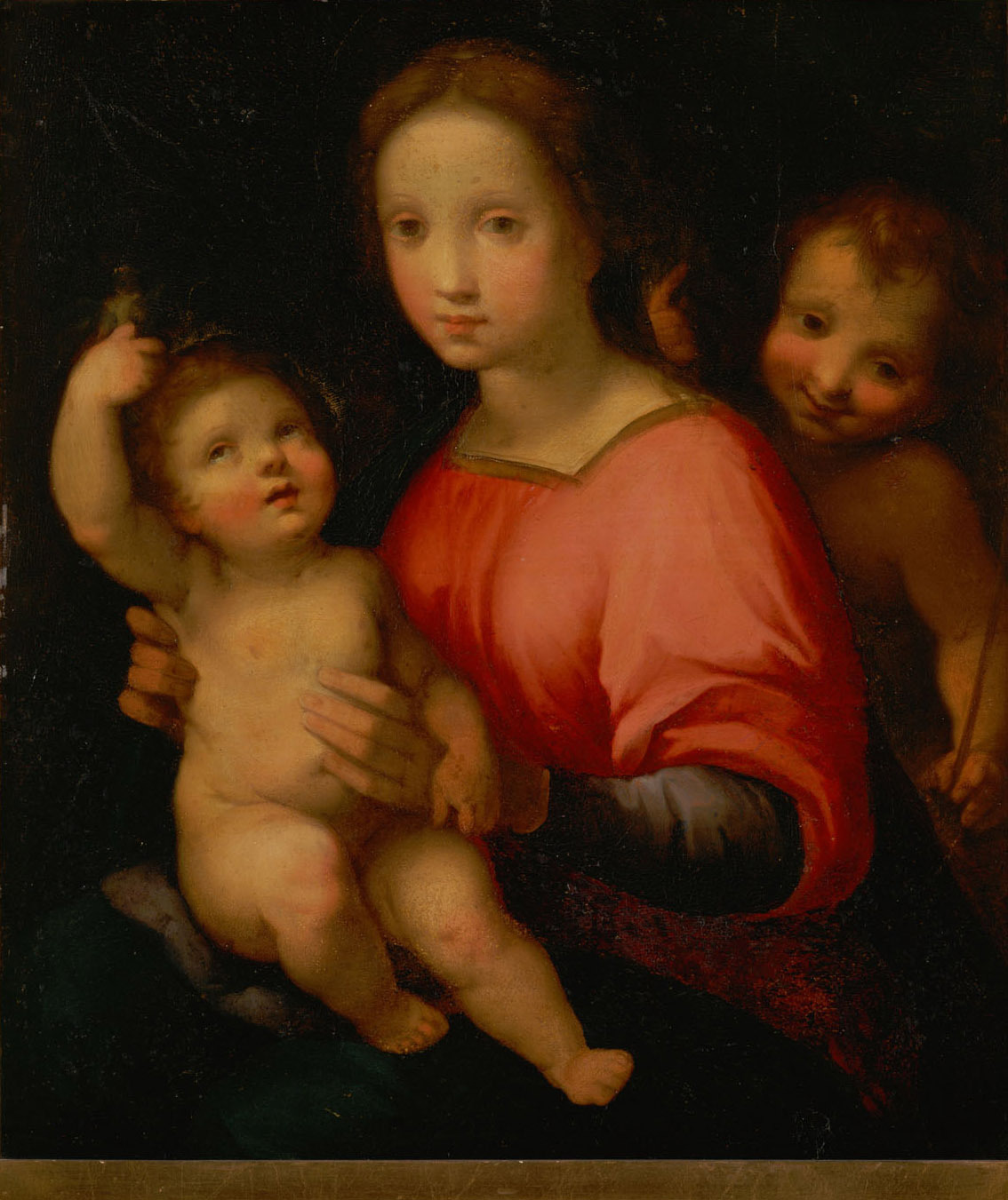 Francesco Vanni | Maria mit Kind und Johannesknaben | Displayed motifs: Human face, Boy, Madonna, Girl, Halo, Clothing, 