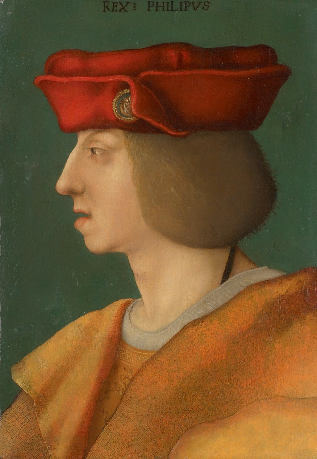 Süddeutsch | Kaiser Ferdinand I. (1503-1564), Profilbildnis | Displayed motifs: Clothing, Human face, Hat, Man, Halo, Person, Coat of arms, 