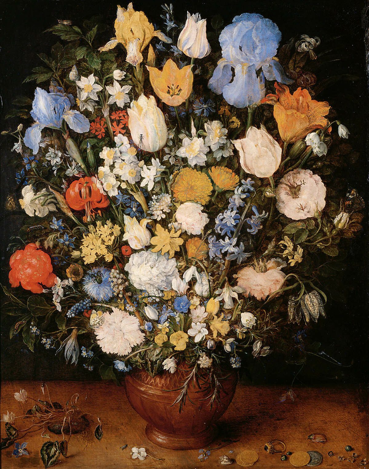 Jan Brueghel d. Ä. | Small Bouquet of Flowers | Displayed motifs: Flowerpot, Flower, Coat of arms, Rose, Houseplant, Angel, 