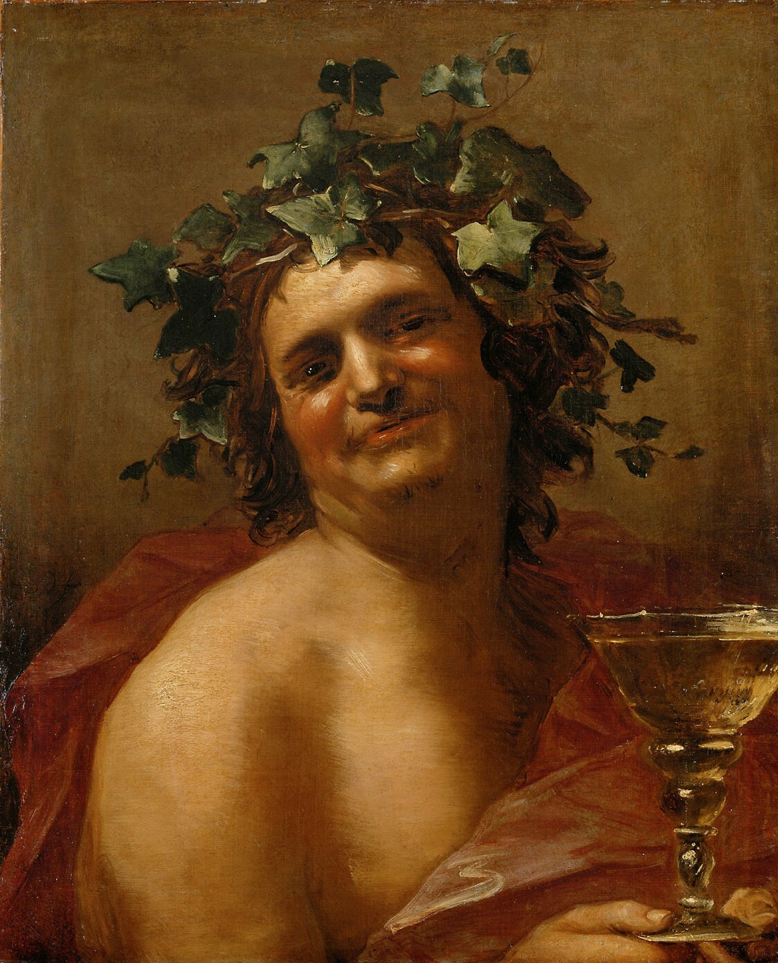 Jan van Dalen | Bacchus | Displayed motifs: Human face, Woman, Angel, Wine glass, Thorn crown, Person, White dove, 