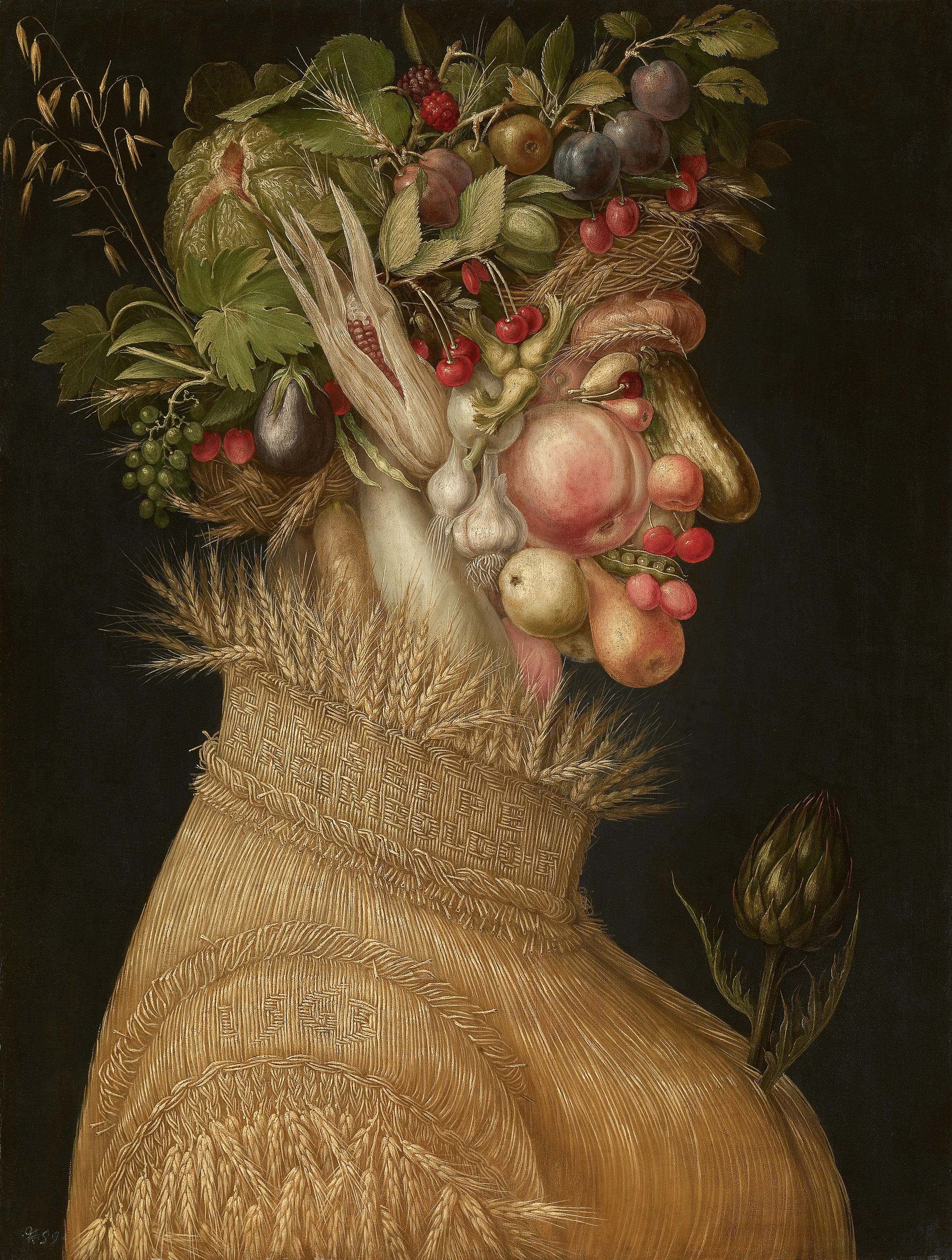 Giuseppe Arcimboldo | Summer | Displayed motifs: Putto, Fruit, Plant, Flower, Person, Houseplant, 