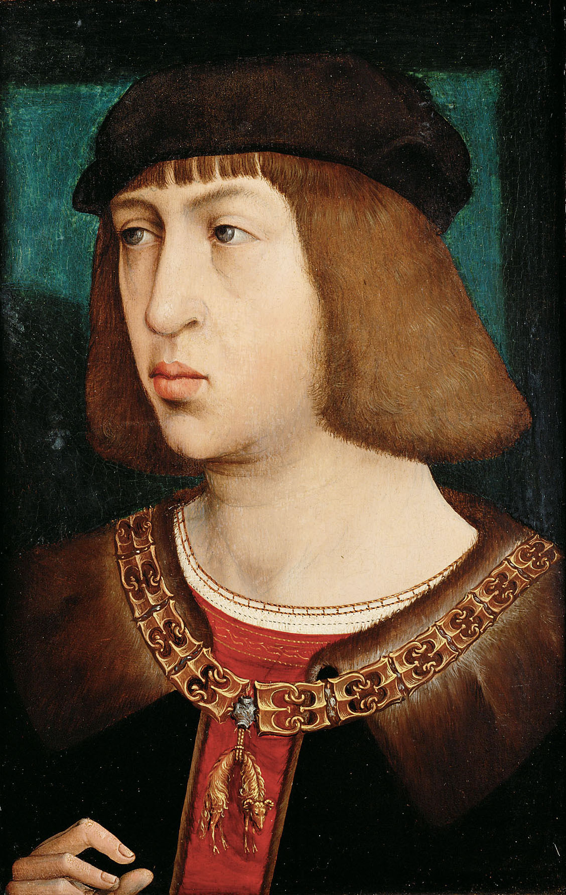 Juan de Flandes (?) | Philipp "der Schöne" (1478-1506) | Displayed motifs: Human face, Clothing, Necklace, Halo, Woman, Hat, Man, 