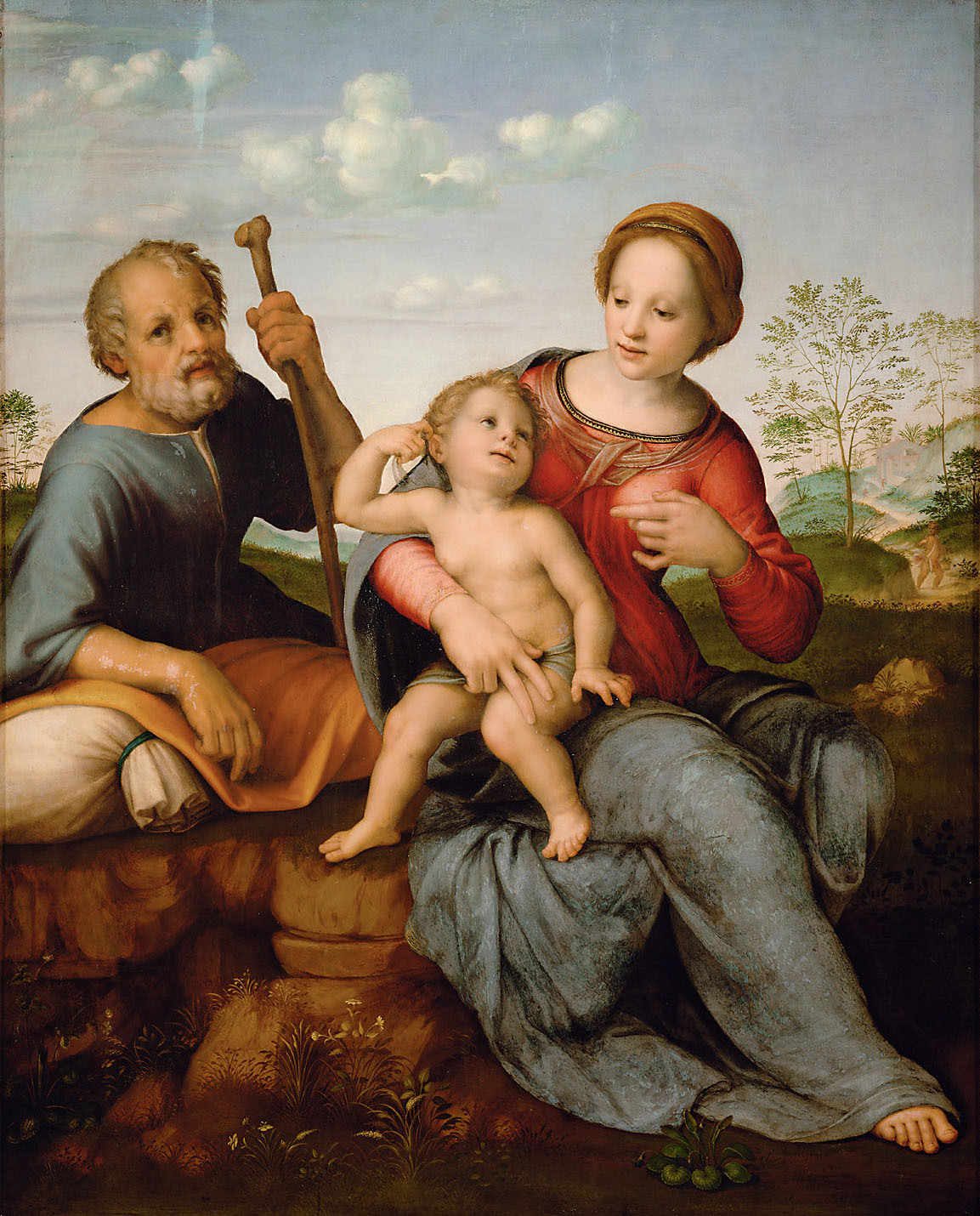 Francesco di Cristofano | Holy Family | Displayed motifs: Madonna, Human face, Man, Girl, Woman, Clothing, Halo, 