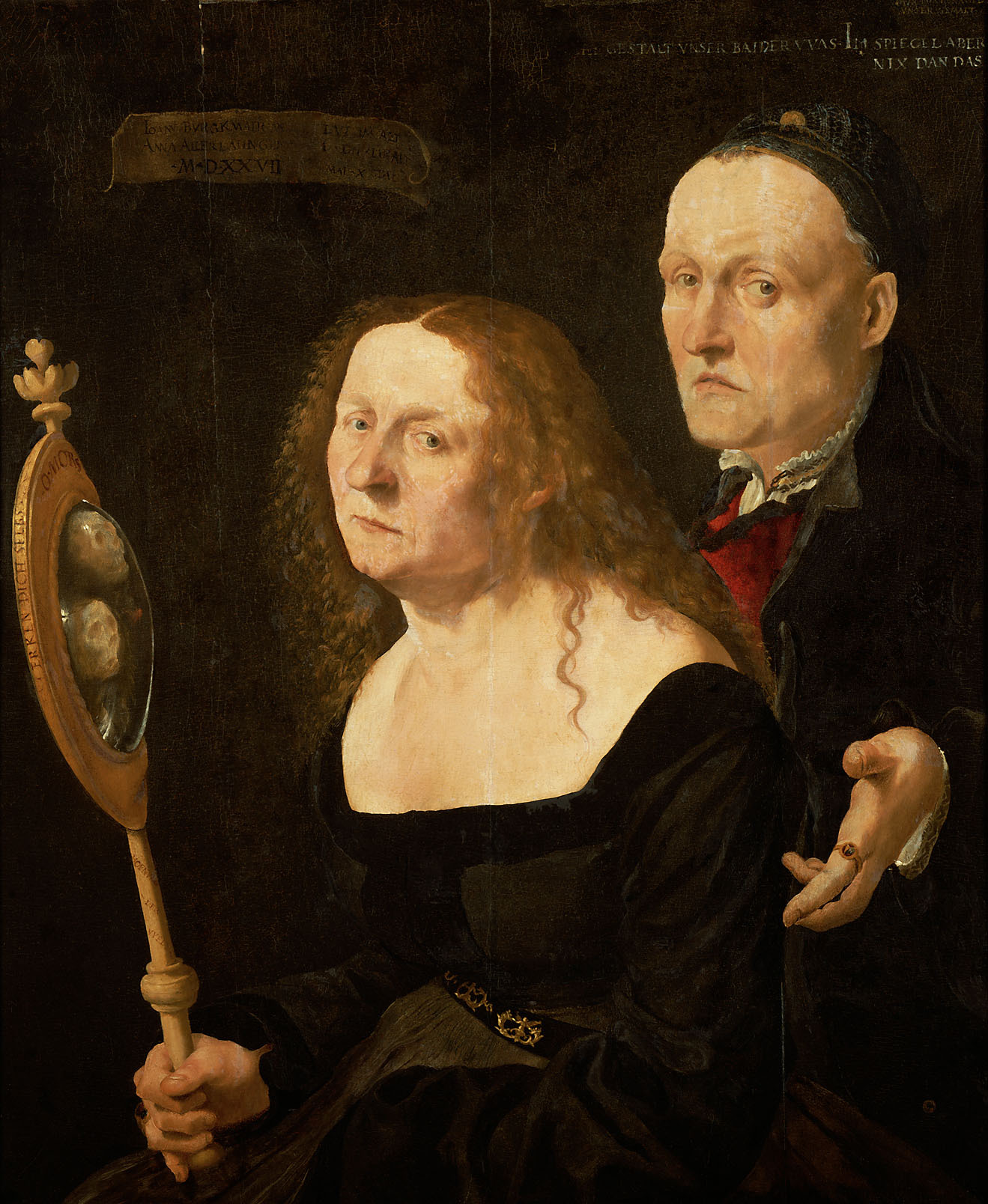 Lukas Furtenagel | Der Painter Hans Burgkmair and His Wife | Displayed motifs: Human face, Woman, Man, Clothing, Door handle, Veil, Fashion accessory, 