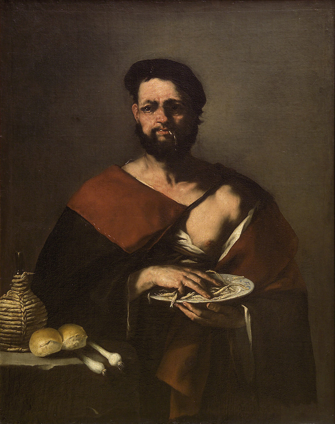 Luca Giordano | Fischesser | Displayed motifs: Man, Human face, Clothing, Mushroom, White dove, 