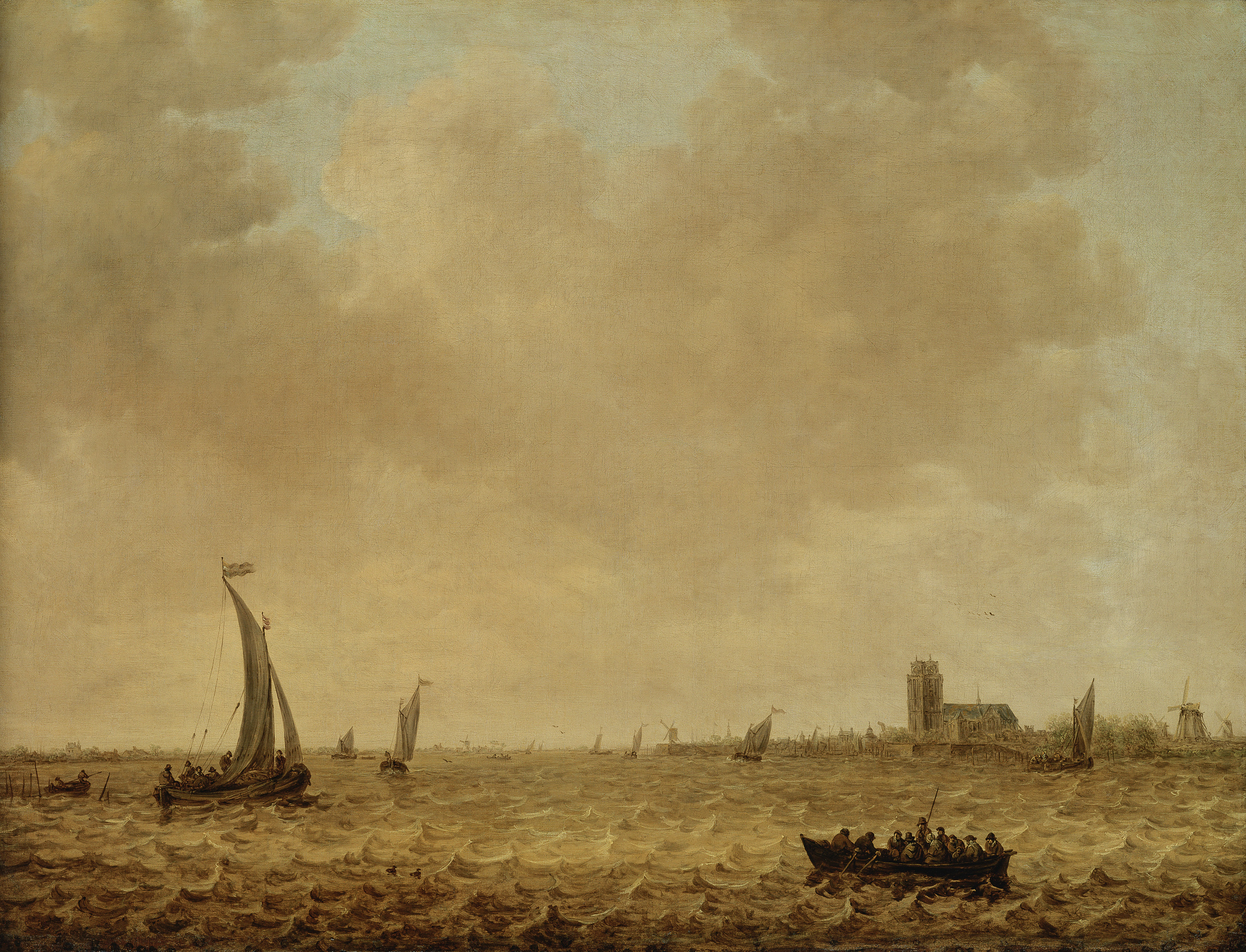 Jan van Goyen | View of Dordrecht | Displayed motifs: Boat, Vehicle, Animal, 