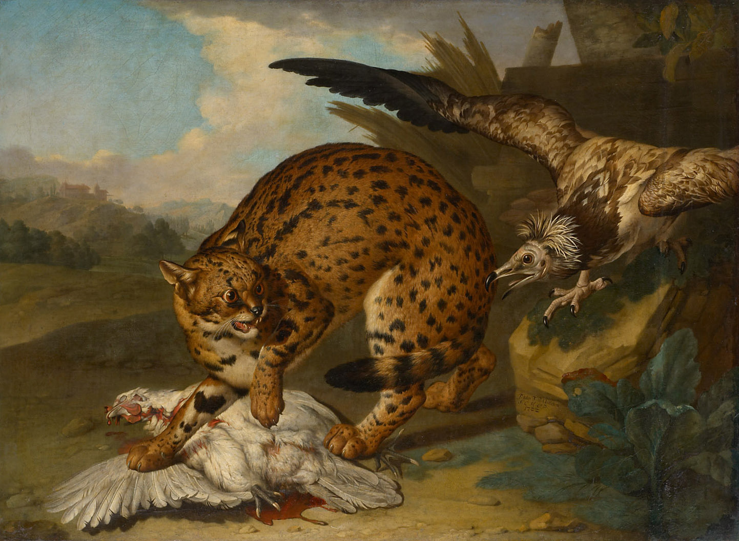 Philipp Ferdinand de Hamilton | Leopard und Geier | Displayed motifs: Carnivore, Putto, Bird, Leopard, Angel, 