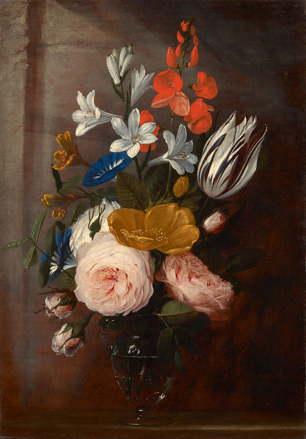 Jan van den Hecke | Blumenstrauß | Displayed motifs: Rose, Flower, White dove, Angel, 