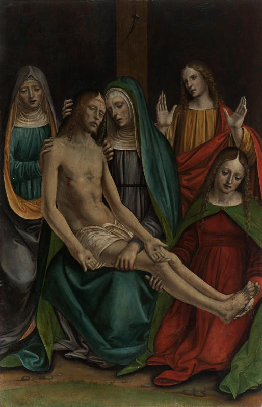 neznámý malíř lombardský | Oplakávání | Displayed motifs: Veil, Wound, Human face, Man, Clothing, Woman, 