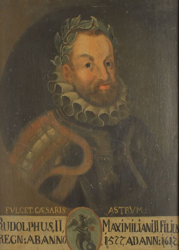 neznámý malíř středoevropský | Rudolf II. Habsburský | Displayed motifs: Human face, Man, Human beard, Coat of arms, Clothing, Person, 