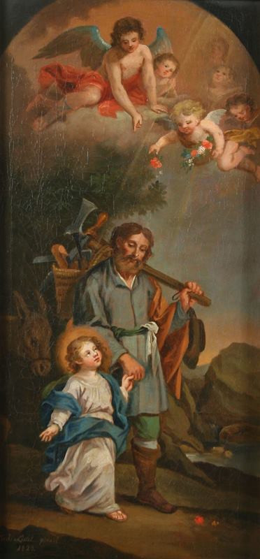 Josef Ferdinand Licht | Sv. Josef s Ježíškem | Displayed motifs: Putto, Halo, Clothing, Human face, Man, Girl, Angel, 