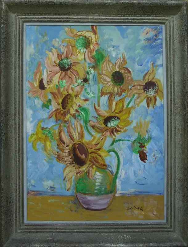 Eduard Milén | Slunečnice | Displayed motifs: Vase, Sunflower, Flower, Bee, 