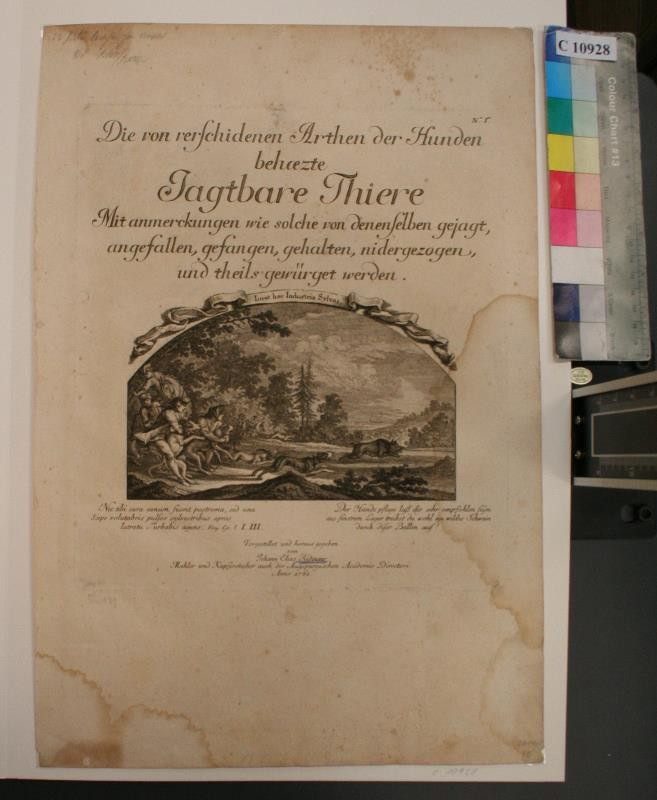 Johann Elias Ridinger (Riedinger) | Titulní list : Die von verschiedenen Arthen … | Displayed motifs: Book, 