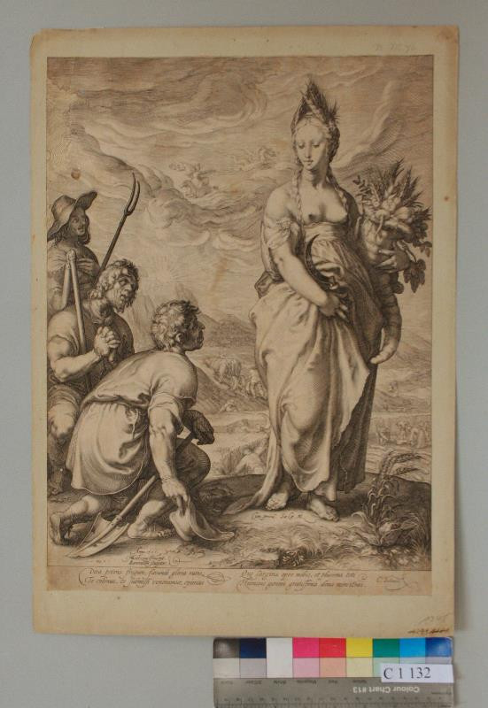 Johann (Jan) Saenredam | Uctívání bohyně Ceres venkovany | Displayed motifs: Coat of arms, Human face, Clothing, Person, Woman, 