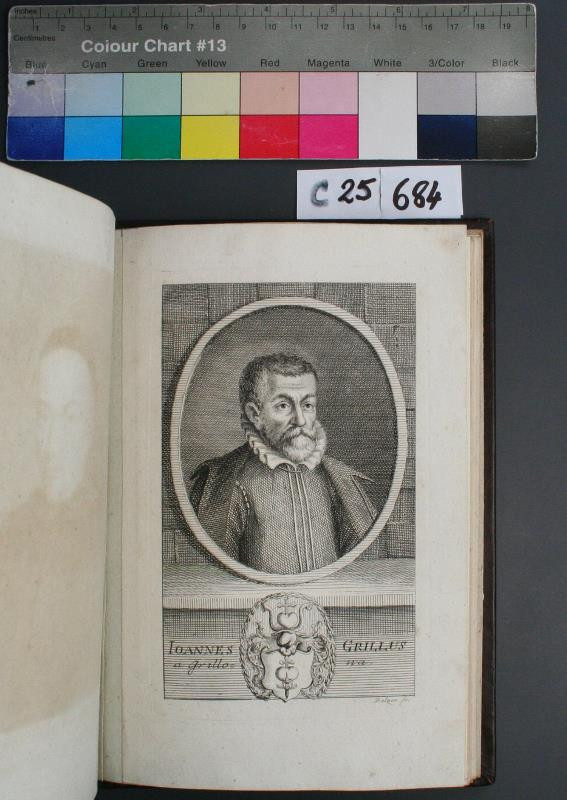 Johann Balzer | Ioannes Grillus a Grillowa | Displayed motifs: Coat of arms, Human face, Man, Clothing, Halo, Book, Human head, 