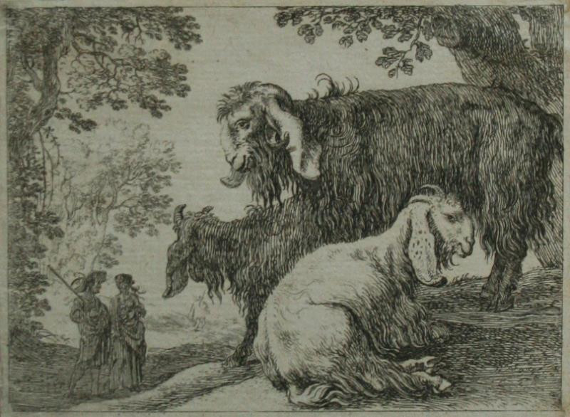 Herman van Swanevelt | Kozy | Displayed motifs: Animal, Tree, Human face, Clothing, Person, Carnivore, Dog, 