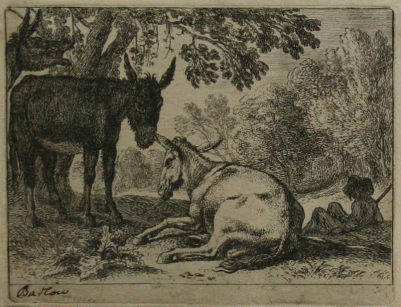 Herman van Swanevelt | Osli | Displayed motifs: Animal, Person, Tree, Mule, Clothing, 