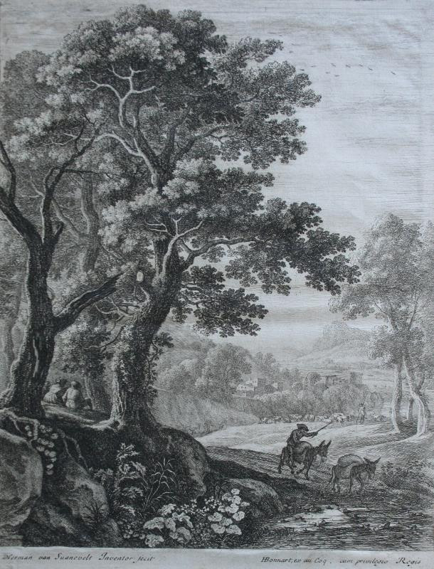 Herman van Swanevelt | Velká krajina se stádem ovcí | Displayed motifs: Tree, Person, Animal, 