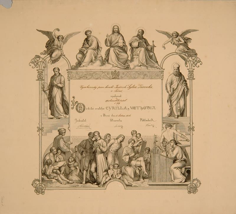 Alois Petrák | Diplom Dědictví sv. Cyrilla a Methoda | Displayed motifs: Angel, Halo, Person, Clothing, Man, 