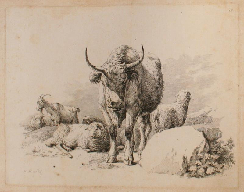 Adam Bartsch | Etudes d' animaux dessintes par H. Roos | Displayed motifs: Sheep, Bull, Animal, Cattle, Goat, 