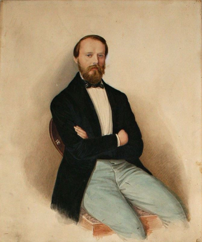 Heinrich Ferstler | Podobizna pána (Franz. Leop. Bittner, 1820-1897, Brno) | Displayed motifs: Man, Human face, Suit, Clothing, 