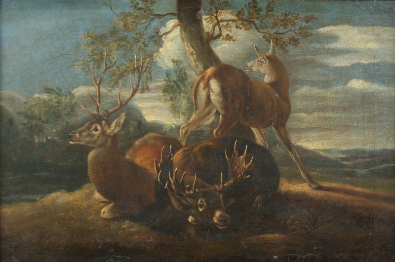 Philipp Ferdinand de Hamilton | Jelen, daněk a laň v krajině | Displayed motifs: Animal, Deer, Tree, 