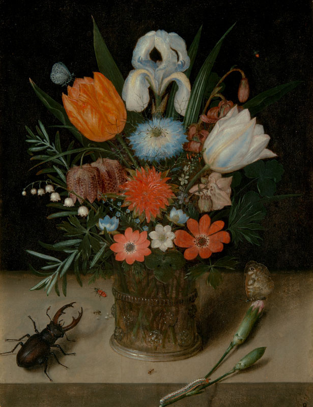 Peter Binoit | Kytice | Displayed motifs: Flower, Beetle, Vase, Insect, Houseplant, Flowerpot, Butterfly, 