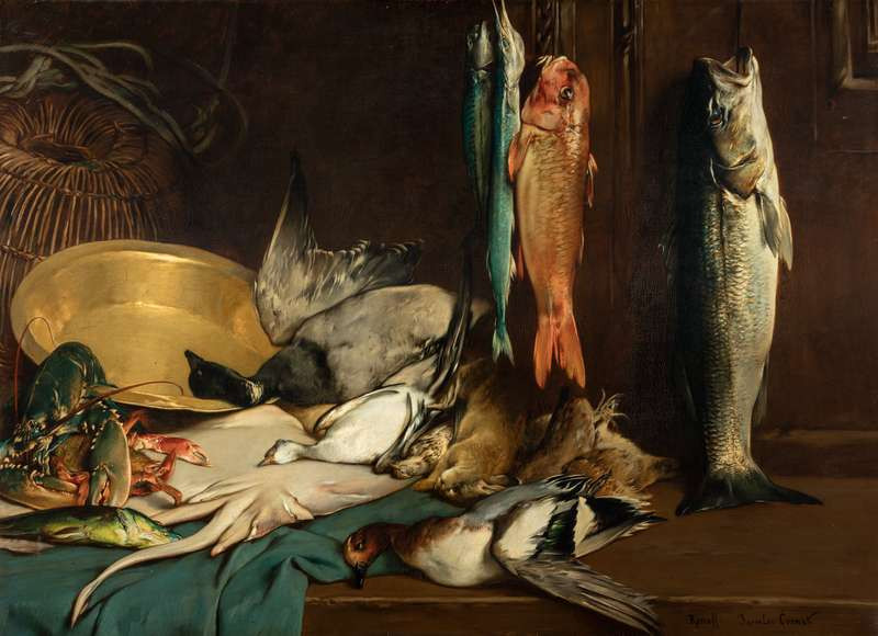 Jaroslav Čermák | Vzpomínka na Roscoff - Zátiší s rybami | Displayed motifs: Fish, Bird, Wound, Lobster, Crab, 