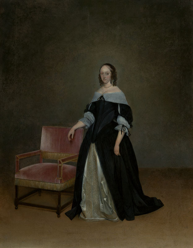 Gerard ter Borch | Portrét Gertruidy Marienburg | Displayed motifs: Chair, Dress, Woman, Human face, 