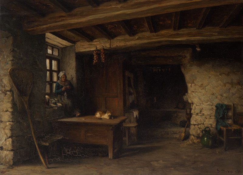 Hippolyt Soběslav Pinkas | Rybářská jizba | Displayed motifs: Table, House, Building, Chair, Furniture, Person, Clothing, 