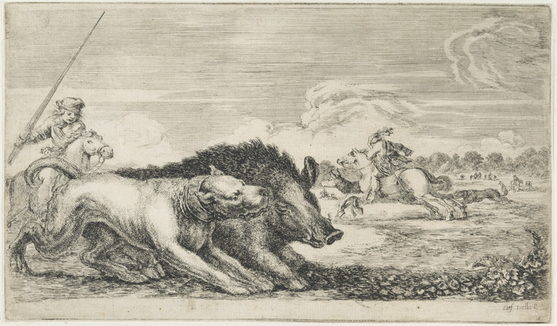 Stefano della Bella - rytec | Hon na kance | Displayed motifs: Animal, Person, Pig, Bull, Human face, 
