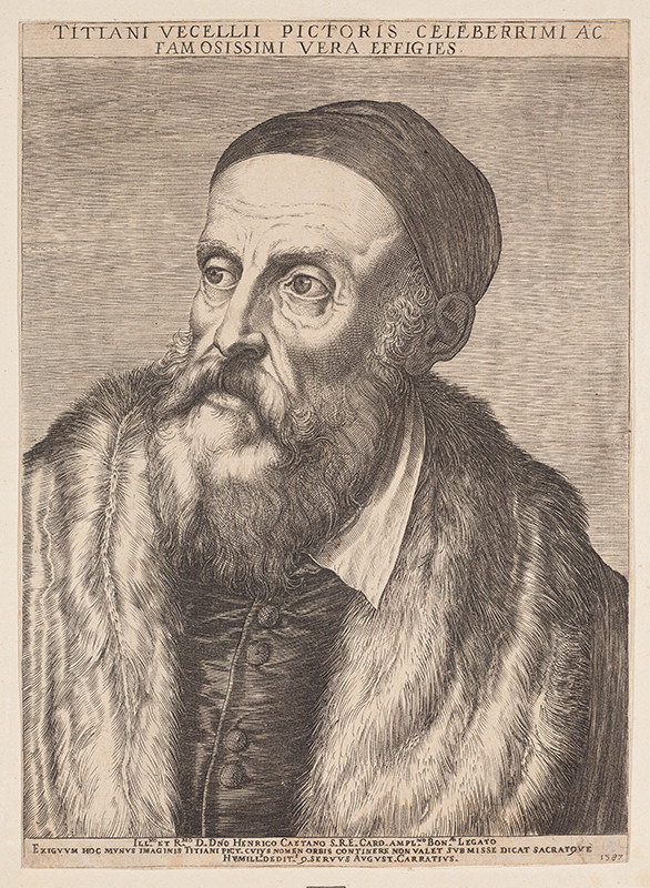 Agostino Carracci - rytec, Tizian - inventor | Tizianův portrét | Displayed motifs: Human face, Man, Clothing, Human beard, 