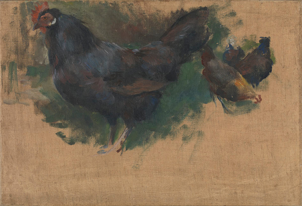 Hubert von Heyden | Hühner (Studie) | Displayed motifs: Chicken, Fish, Angel, Animal, Bird, 