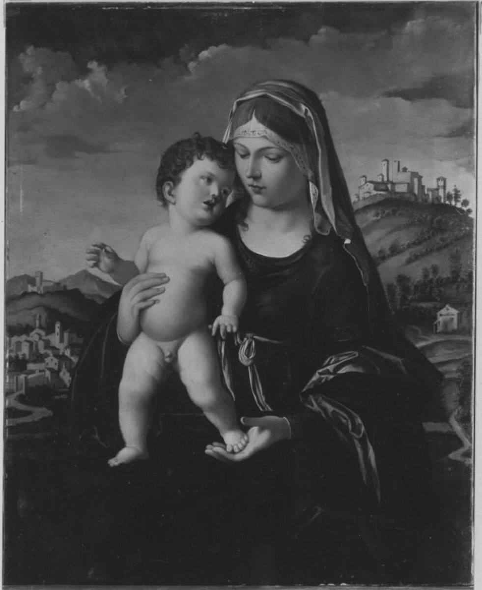 August Wolf | Madonna (nach Cima da Conegliano) | Displayed motifs: Boy, Human face, Madonna, Clothing, Woman, Veil, Putto, 