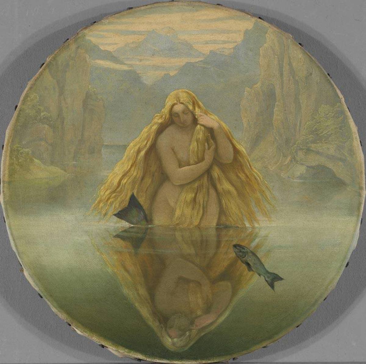 Moritz von Schwind | Die vier Tageszeiten: Der Mittag | Displayed motifs: White dove, Fish, Woman, Human face, Person, 