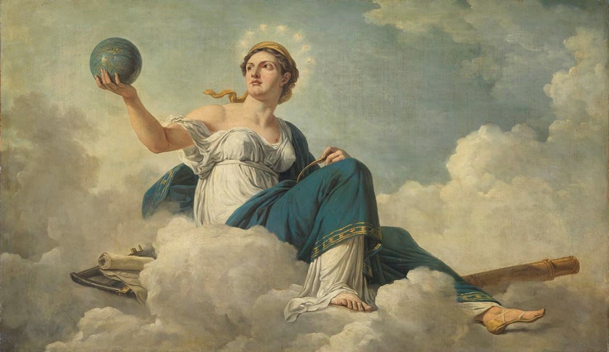 François-André Vincent | Die Astrologie | Displayed motifs: Halo, Ball, Woman, Human face, Angel, Clothing, Footwear, 