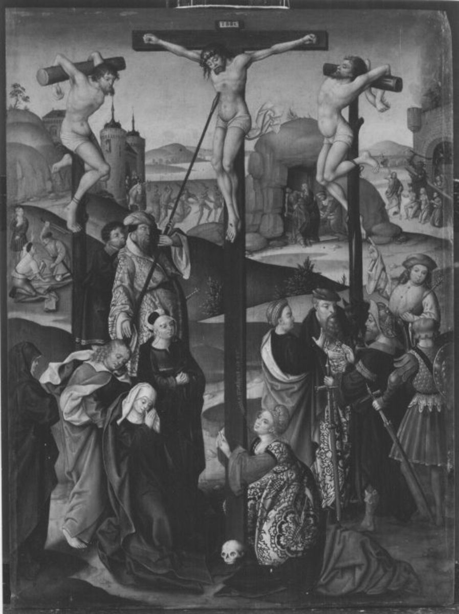 Jan Baegert | Kreuzigung Christi | Displayed motifs: Veil, Crucifixion, Wound, Man, Woman, Clothing, Angel, 