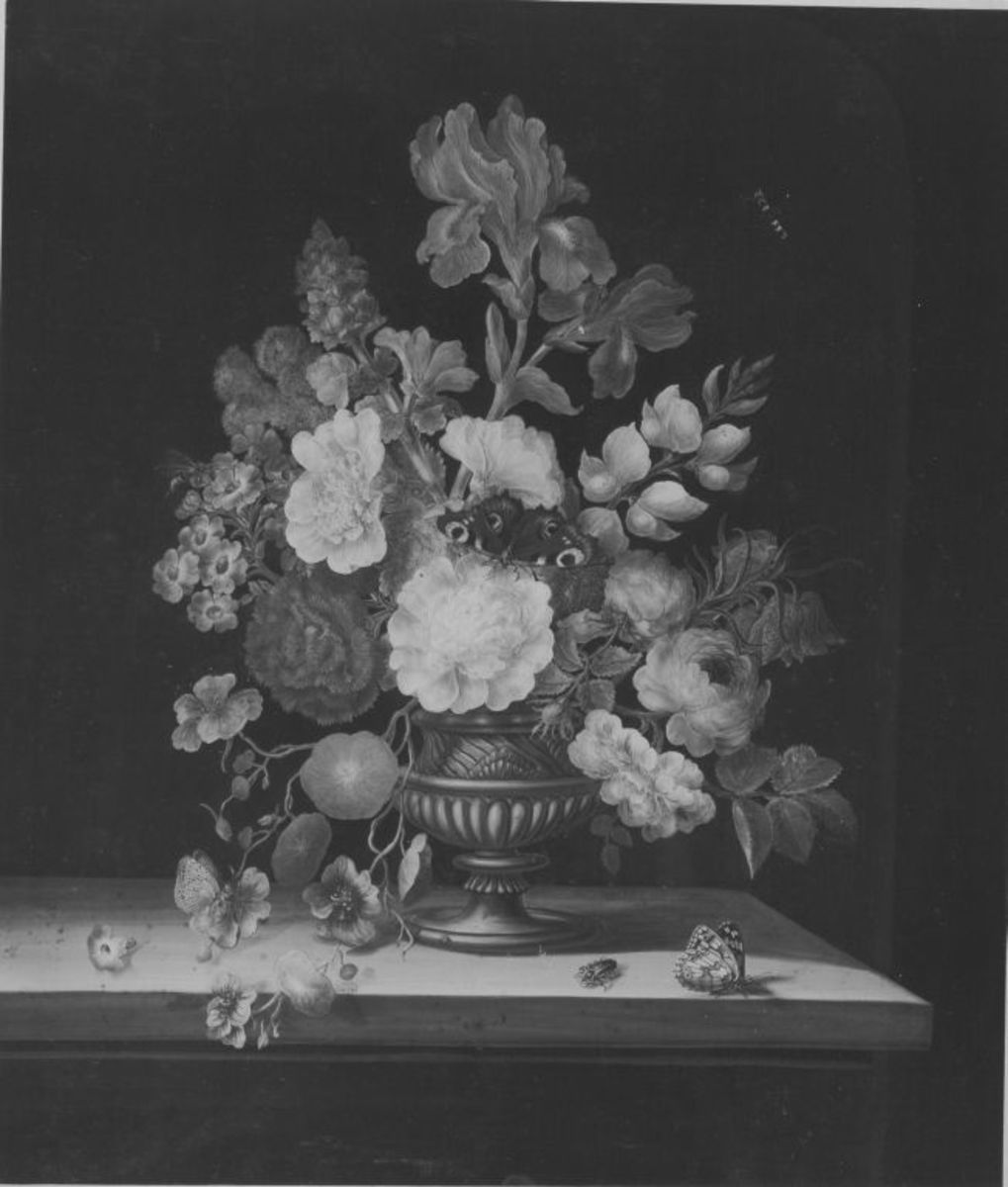 Barbara Regina Dietzsch | Blumenstück | Displayed motifs: Flower, Flowerpot, Vase, Butterfly, 