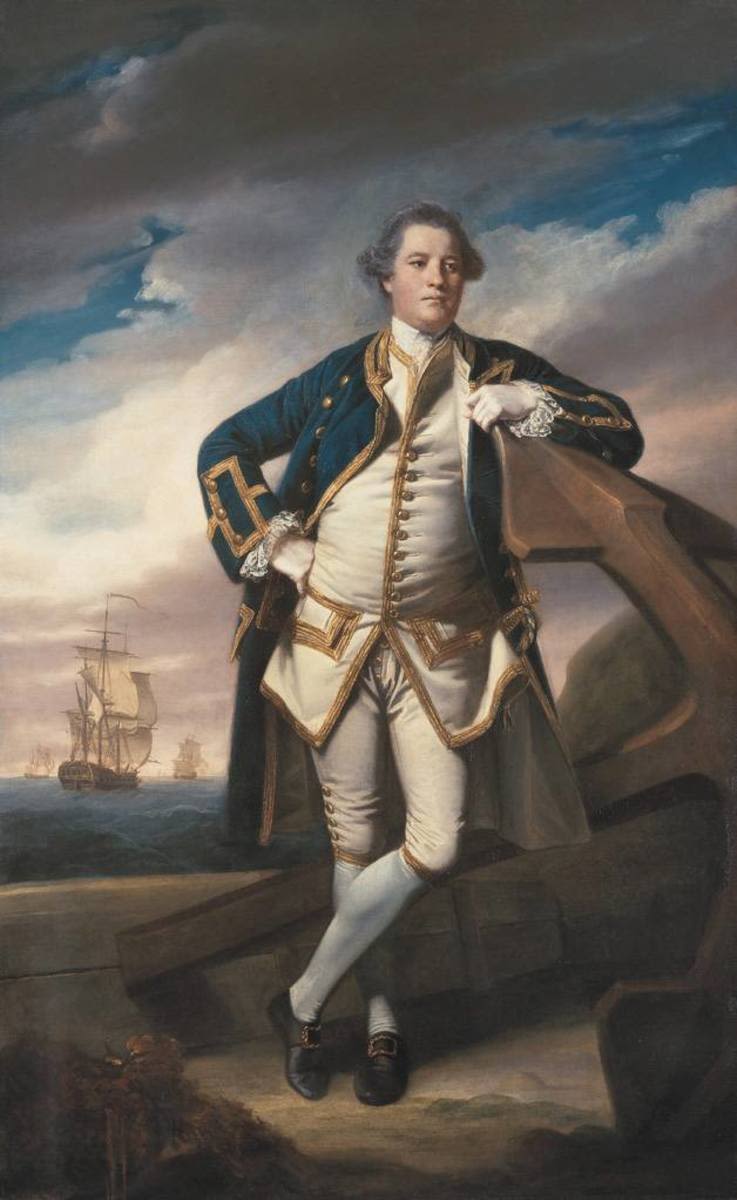 Joshua Reynolds | Captain Philemon Pownall | Displayed motifs: Footwear, Boat, Human face, Woman, Jacket, Coat, Man, 