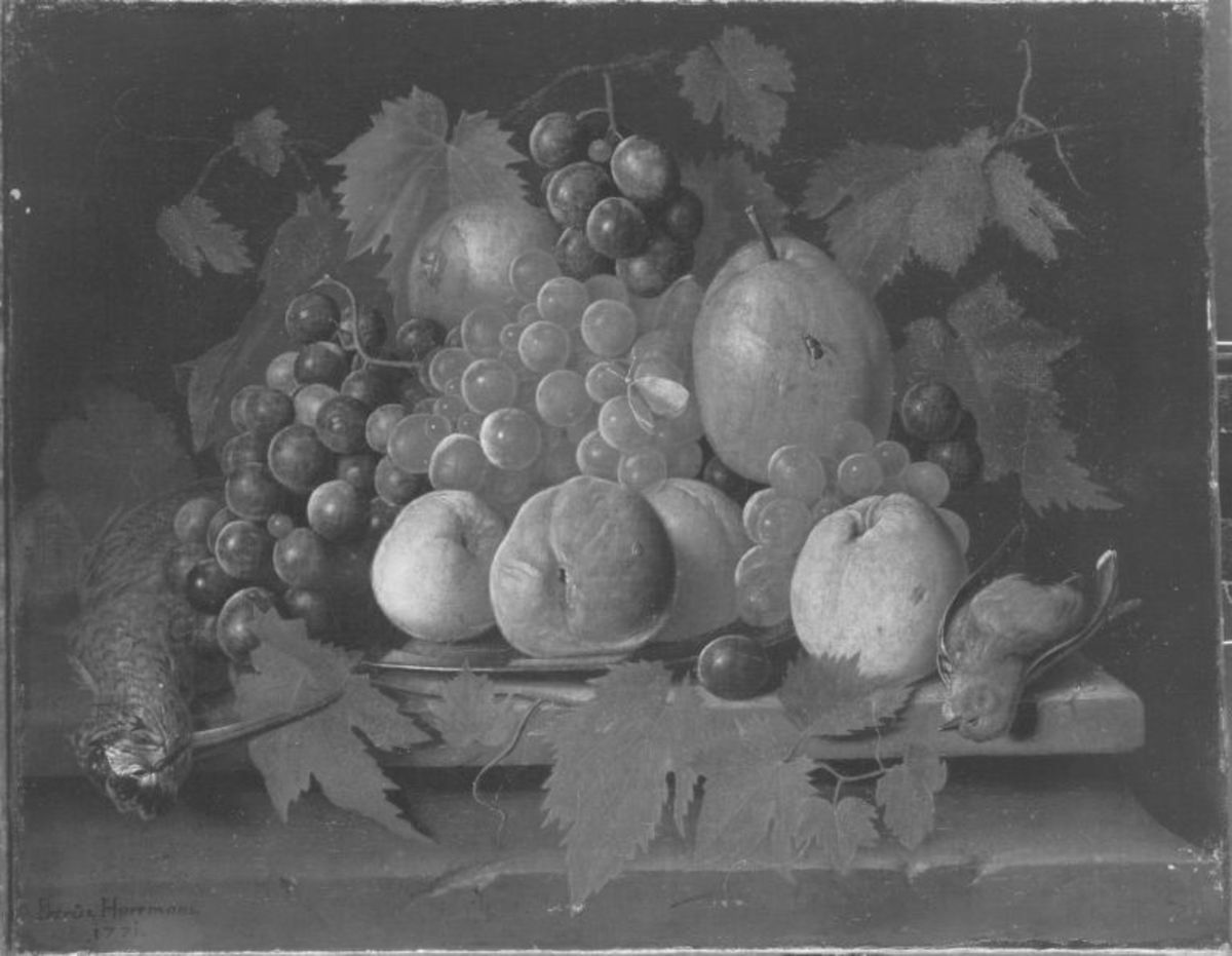 Peter Jacob Horemans | Stillleben mit Früchten und toten Vögeln | Displayed motifs: Fruit, 