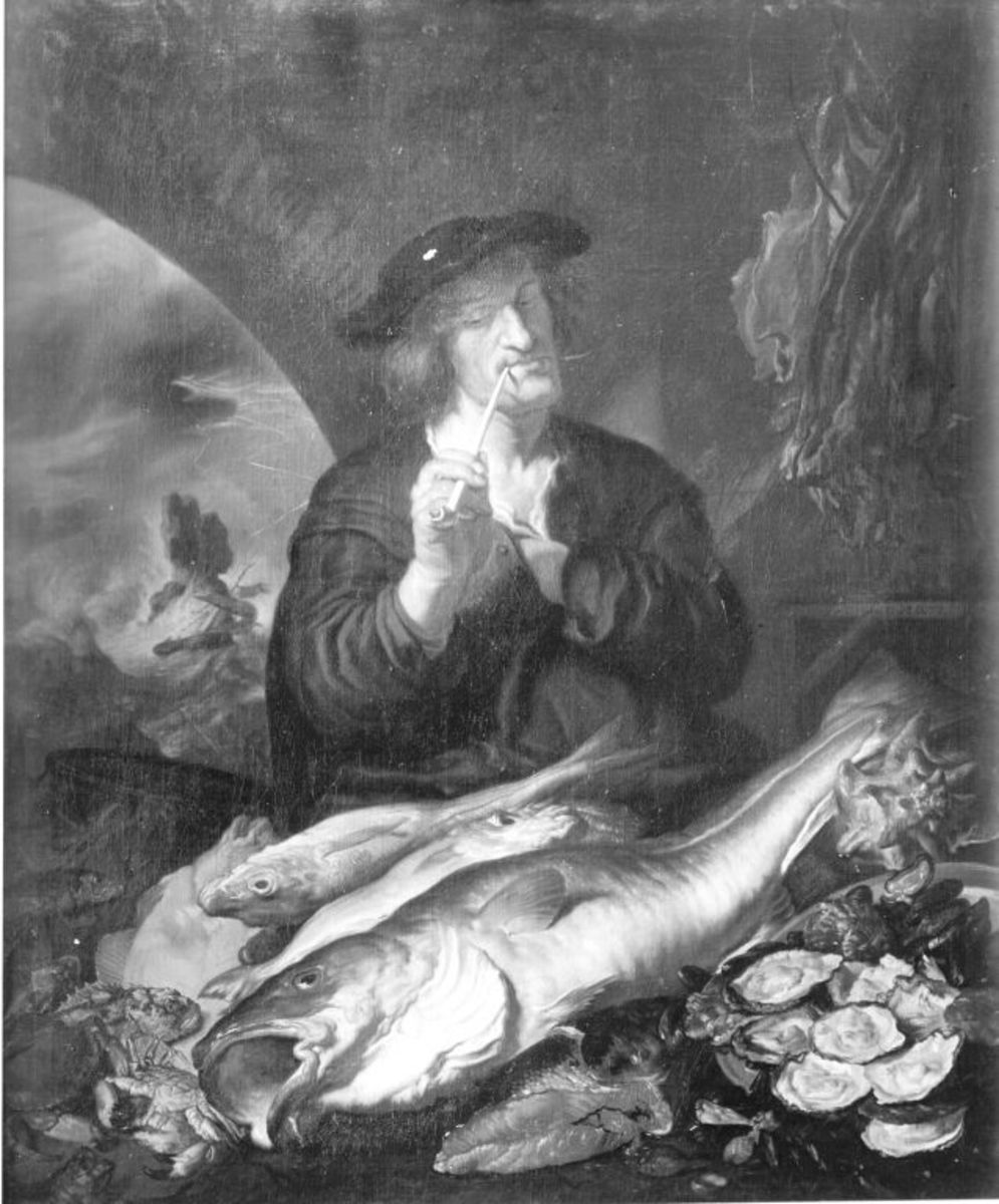 Joachim von Sandrart | Aus der Serie der Monatsbilder: März | Displayed motifs: Fish, Human face, Clothing, Animal, Man, Woman, Person, 