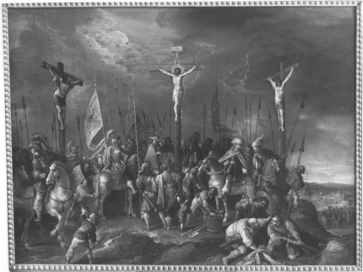 Frans Francken d. J. | Kreuzigung | Displayed motifs: Crucifixion, Horse, Latin cross, Person, Drum, 