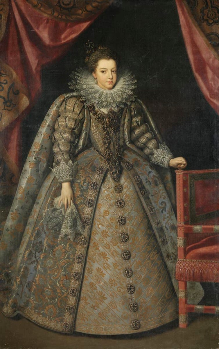 Frans Pourbus d. J. | Elisabeth von Bourbon (1602-1644) | Displayed motifs: Furniture, Dress, Human face, Putto, Woman, Chair, Clothing, 